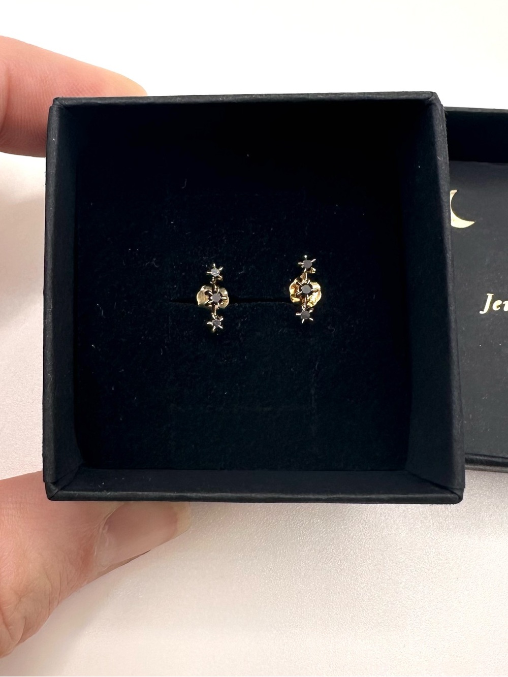 NEW IN BOX Limited Edition Catbird Black Diamond Snippet Stud Pair, 14K Gold